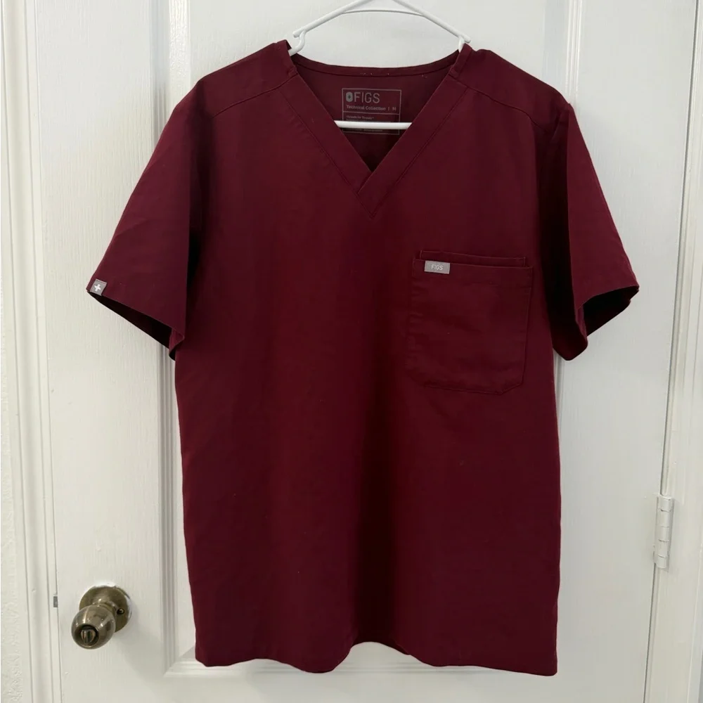Figs Leon Men's Burgundy Scrub Top (Size M)